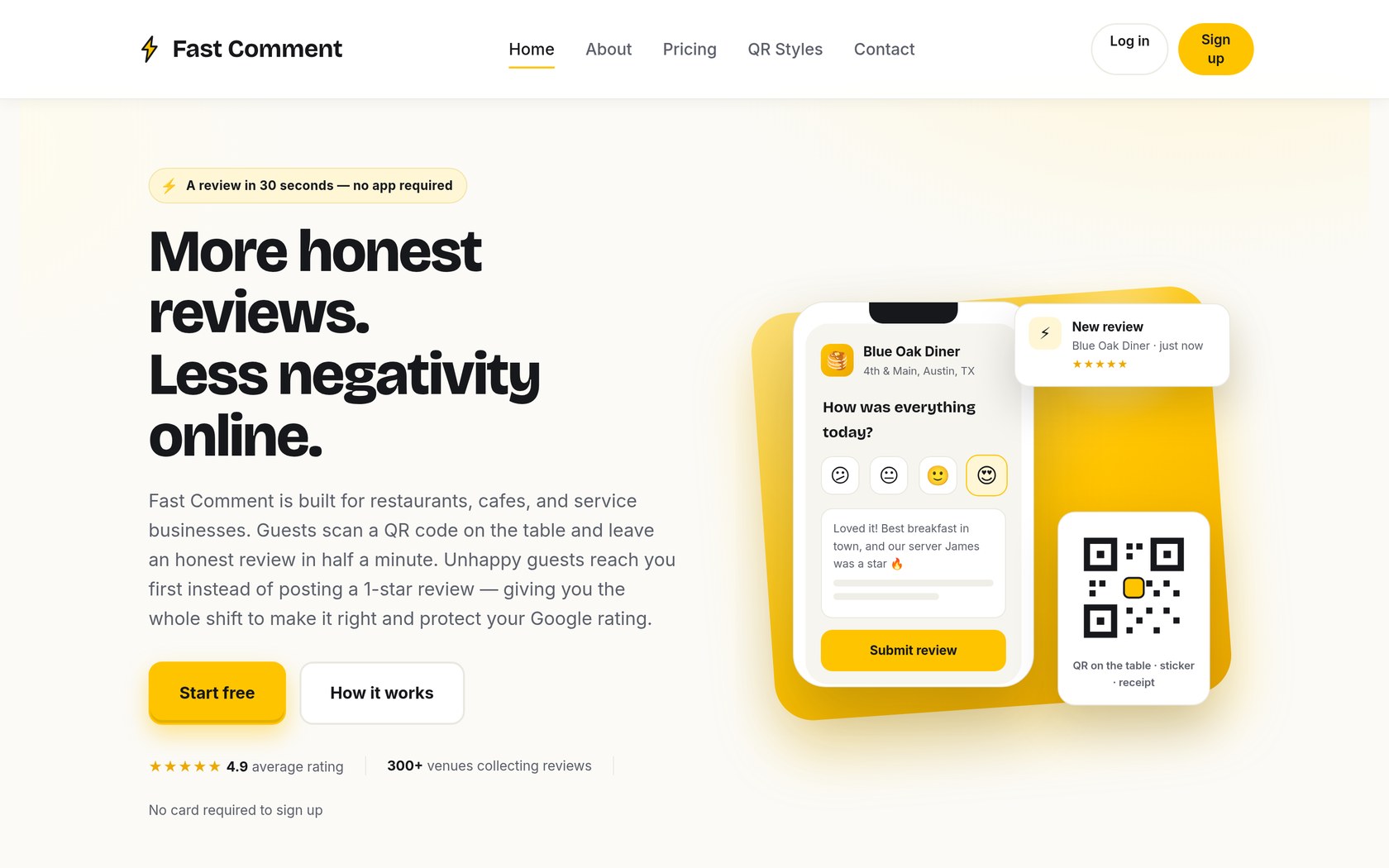 Fast Comment — QR guest feedback for restaurants
